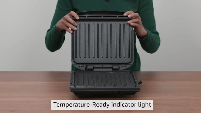 George Foreman 4-Serving Removable Plate Electric Grill and Panini Press, George Tough Non-Stick Coating, Drip Tray Catches Grease, Black