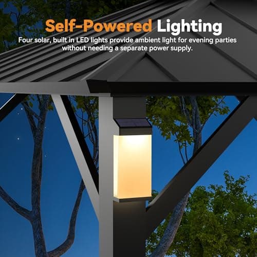Modern Shade 10'x10' Hardtop Gazebo with Galvanized Steel Roof & 4 LED Lights - Permanent Metal Gazebo Outdoor Pavilion for Backyard, Deck, Garden - All-Weather Patio Cover