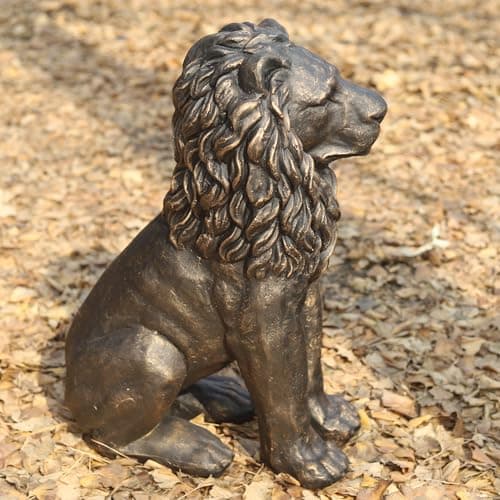 Lion Statue Majestic Sitting Lion Sculpture Guardian Lion for Outdoor Garden Patio Yard and Lawn Decor in Antique Bronze 23'' High