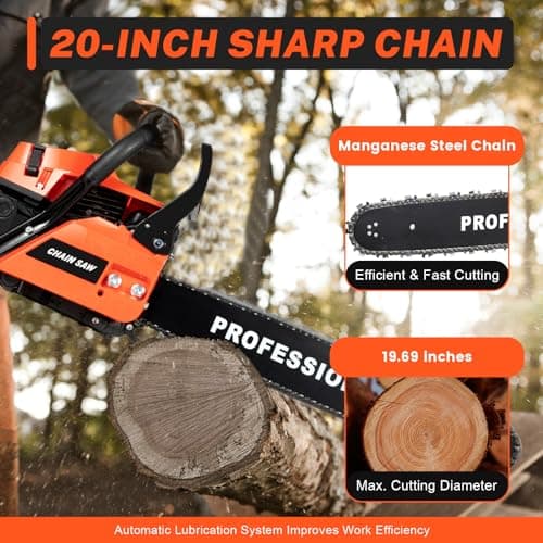 Upgrade 58cc Gas Chainsaw 20 Inch 2-Stroke Gas Powered Chainsaw Air-Cooled Gas Chainsaw Handheld Gasoline Chain Saw for Wood Cutting