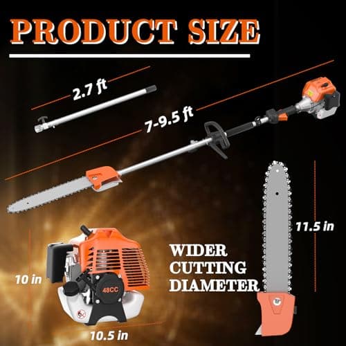 48CC Gas Powered Pole Saws,2-Stroke Gas Pole Saws for Tree Trimming with11.5in Cutting Bar, with Extendable Pole to Height Reachable 16 FT Chainsaw Tree Trimmer
