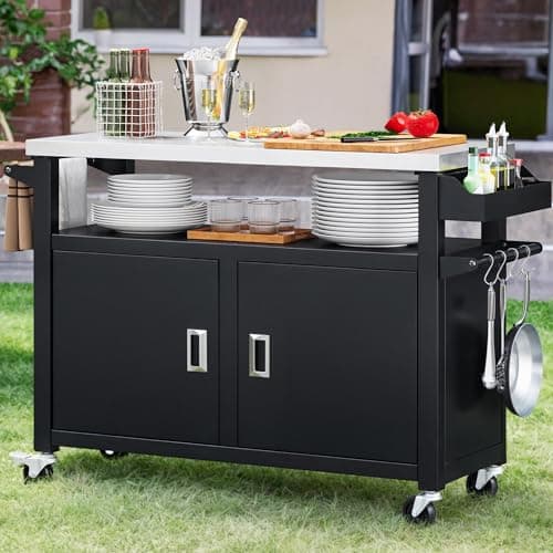 YITAHOME XL Outdoor Grill Cart with Stainless Steel Top, Outdoor Grill Table with Storage Cabinet for Patio, Kitchen Prep, Grilling Accessories, Black
