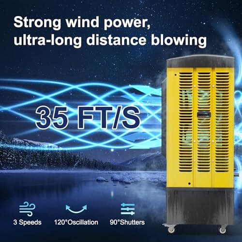 Swamp Cooler, 6500 CFM Evaporative Air Cooler, 19 Gal Water Tank Outdoor Air Conditioner, 3 Speed,5 Ice Boxes,Suitable for Indoor & Outdoor Garage,Patio,courtyard,factory workshop,50inch