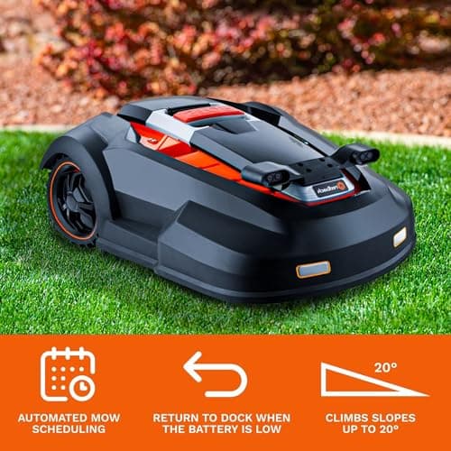 RM24PRO Robot Lawn Mower with Bluetooth App Control Ultrasonic Sensor Metal Plate 1/4 Acre 20 Degrees Slope for Small to Medium Yards