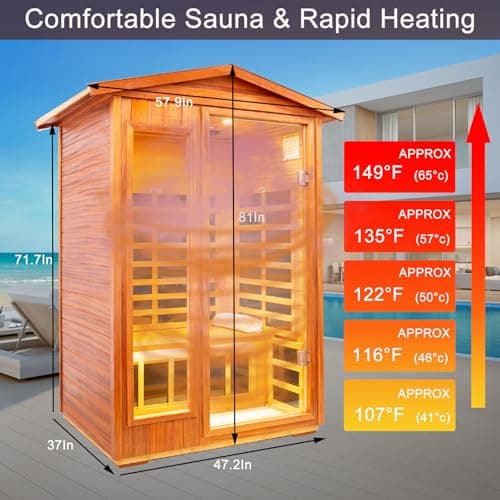 Outdoor Sauna 2 Person Infrared Sauna Far Infrared Saunas for Home 0－5 mg Low EMF Home Sauna Spa Mahogany Wood Sauna Room with Bluetooth Speakers, LED Reading Lamps, Chromotherapy Lights