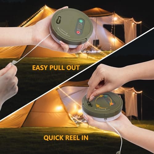 GHORA Camping String Light,32.8FT Rechargeable LED Lights with 8 Modes, Waterproof Portable Outdoor Tent Lights for Patio Garden Party Decor, Hanging Lanterns for Canopy Backyard Campground