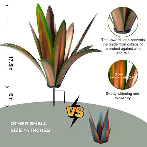Enlarge thickened Wind Resistant Metal Agave Garden Art Metal Plant Country Garden Sculpture Statue Outdoor decoration Agave Metal Plant Courtyard Garden Lawn Ornament Gift (2, 12 Leaves Green)
