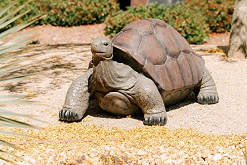 XBrand 28" L Brown and Black Concrete/MgO Walking Tortoise Statue, Indoor or Outdoor Décor, Garden Sculptures, Turtle Garden Statue