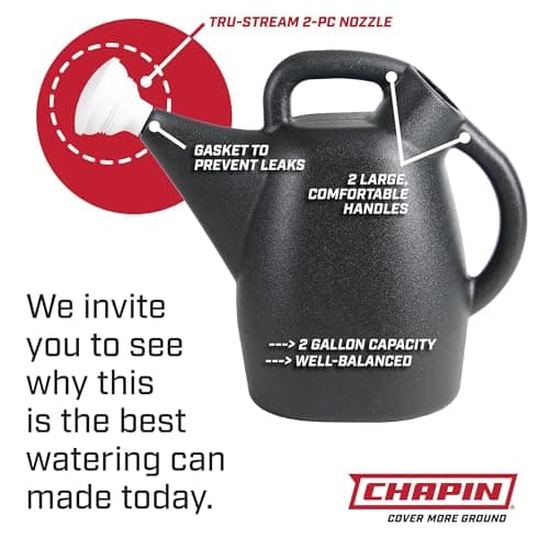 Chapin 2 Gallon Watering Can - Garden Watering Can for Indoor & Outdoor Plants, 100% Recycled Plastic Watering Can with Detachable, Drip-free Sprinkler Head, Made in USA