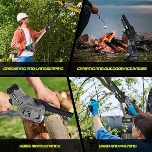 2-in-1 Cordless Pole Saw (2025 Upgraded), 7 Inch Brushless Mini Chainsaw with Extension Pole, Pole Saws for Tree Trimming Battery Powered with 2x 20V 4000 mAh Battery, 16ft Reach Electric Pole Saw