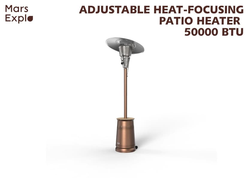 50,000 BTU Patio Heater for Outdoor Use With Adjustable Heat Focusing Top, Propane Patio Heater with Wheels, Stainless Steel Burner for Porch Garden Commercial Residential, Dark Brown