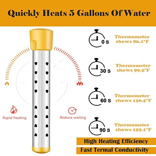 Immersion Water Heater,with 304 Stainless Steel Cover Intelligent Temperature Control and Digital LCD Thermometer Portable Bucket Heater Heat 5 Gallons of Water in Minutes