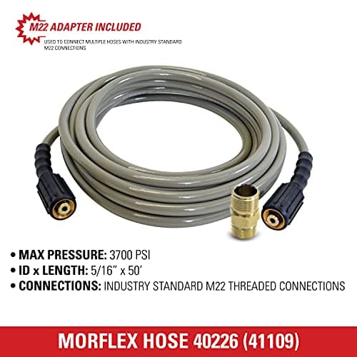 SIMPSON Cleaning 40226 Morflex Series 3700 PSI Pressure Washer Hose, Cold Water Use, 5/16 Inch Inner Diameter, 50 Feet, Natural