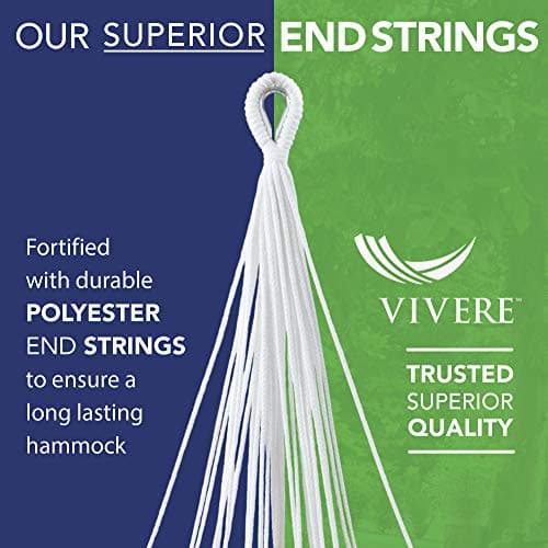Vivere Brazilian Style Double Cotton Hammock with Polyester End Strings, 450 lb Weight Capacity (Tranquility)