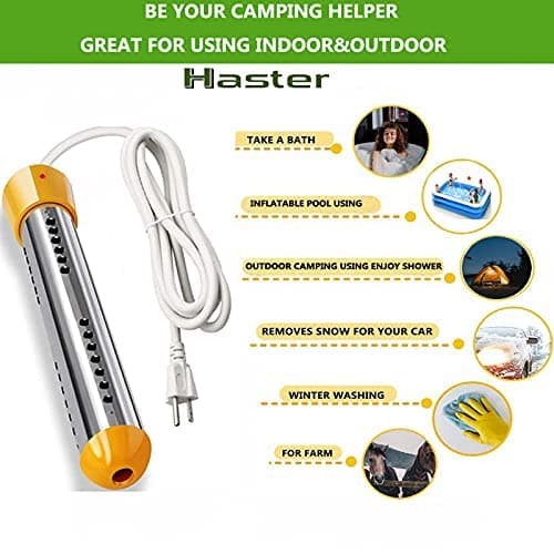 HASTER Portable Pool Immersion water Heater for Inflatable Pool Bathtub,Bucket Heater with 304 SS Guard,Electric Submersible Water Heater with LCD Thermometer,Heat 5 Gallon Water in Minutes In&Out