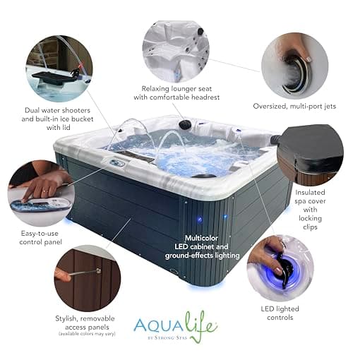 Insight Outdoor Hot Tub, 6 Person Spa, 34-Jet, 73-Port Lounger Acrylic Spas with Ice Bucket by Aqualife by Strong Spas