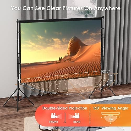 AAJK 150in Projector Screen with Stand,Portable 16:9 4K HD Indoor Outdoor Projection Screen with Wrinkle-Free Design, Ideal for Home Theater and Backyard Cinema – Includes Carry Bag