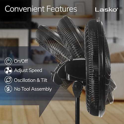 Lasko Oscillating Pedestal Fan, Adjustable Height, 3 Speeds, for Bedroom, Living Room, Home Office and College Dorm Room, 18", Black, 1827
