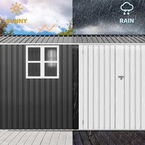 DWVO 12' x 8' Outdoor Storage Shed, Waterproof Metal Garden Shed with Windows, Lockable Doors, and Sloped Roof for Patio, Backyard, Lawn, Tool Storage, Bike Shed, Pet Shelter (Gray + White)