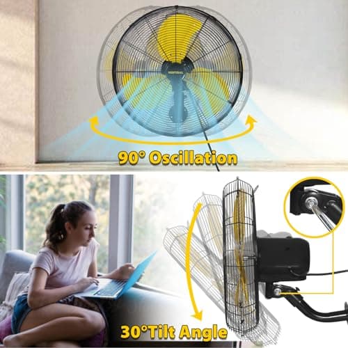 VENTISOL 20 Inch Wall Mount Fan Oscillating, High Velocity Industrial Wall Fan for Indoor, Commercial, Residential, Warehouse, Greenhouse, Workshop, Basement