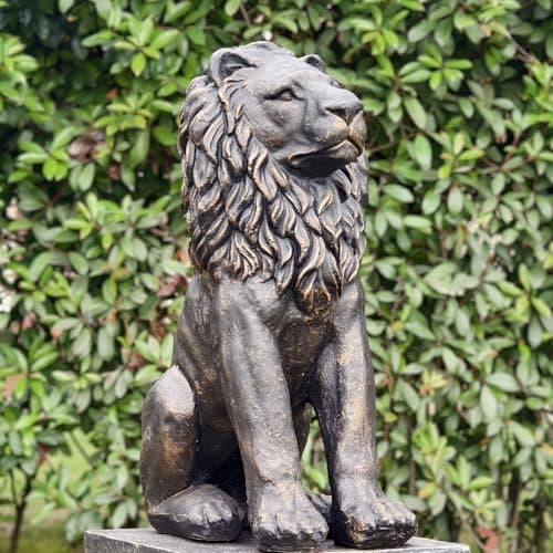 Lion Statue Majestic Sitting Lion Sculpture Guardian Lion for Outdoor Garden Patio Yard and Lawn Decor in Antique Bronze 23'' High