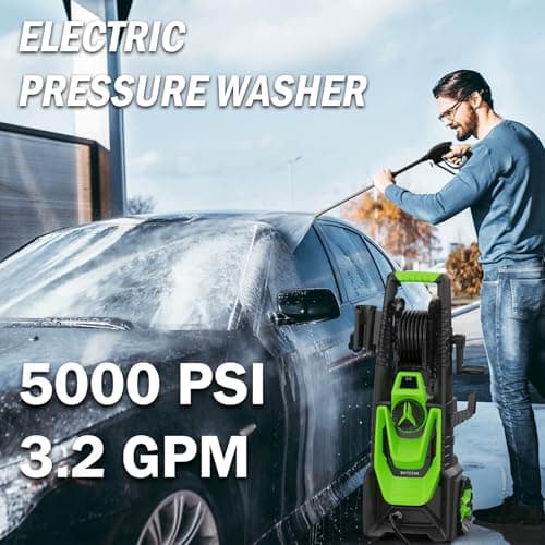 Electric Pressure Washer, 5000 PSI 3.2 GPM Power Washer with Foam Cannon, High Pressure Cleaning Machine with 35 FT Power Cord and 20 FT Hose, Hose Reel, 4 Connect Nozzles for Car/Patio/Fence