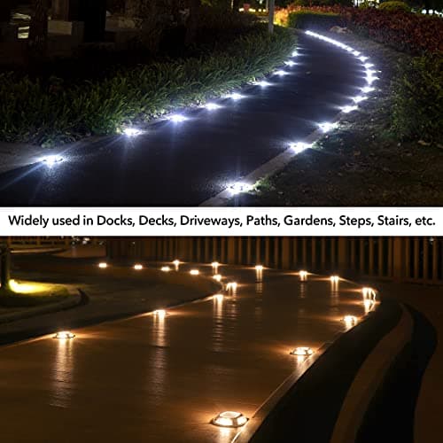AGPTEK Solar Driveway Lights Outdoor 12 Pack, 2 Color Modes LED Deck Dock Marine Waterproof Driveway Marker Lights for Step Sidewalk Stair Garden Pathway Walkway Yard (Warm White/Cool White)