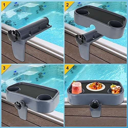 Hot Tub Tray, Adjustable Spa Table Tray with 2 Cup Holders, Spa with Wall Thickness of 2'' to 7.5'', Nonslip Heavy-Duty Shelf for Aboveground Bathtub, Spa Accessory