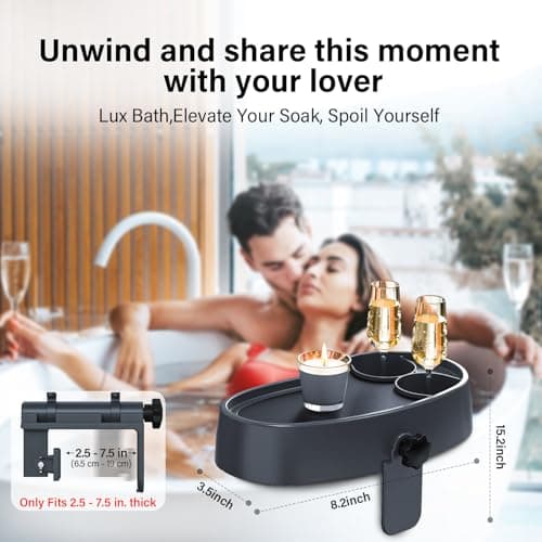 Anivia Adjustable Hot Tub Table Tray with 2 Cup Holders, Nonslip Trays, Clamps to Side of Aboveground Bathtub/Spa with Wall Thickness of 2.5'' to 7.5''