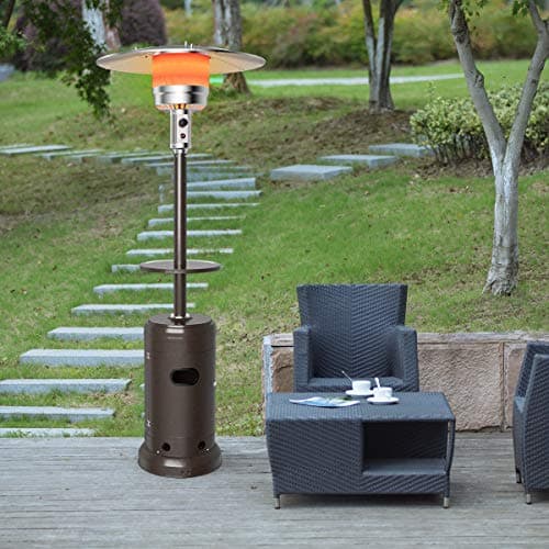 Tangkula 48,000 BTU Propane Patio Heater with Wheels, Outdoor Heaters for Patio with Shelf Tabletop, Stainless Steel Burner, Auto Shut Off & Tip-Over Protection, Portable Patio Heaters for Outdoor Use