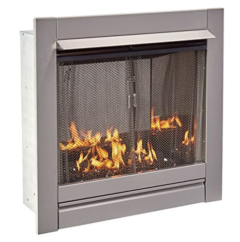 Duluth Forge Ventless Stainless Outdoor Gas Fireplace Insert with Reflective Black Glass Media - 24,000 BTU, Manual Control - Model# DF450SS-G-RBLK