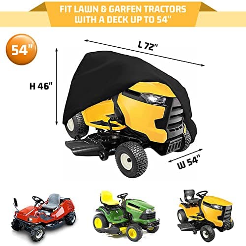 Riding Lawn Mower Cover, Heavy Duty Waterproof Polyester 600D Oxford Tractor Cover UV & Dust & Water Resistant, Universal Fit Decks up to 54" with Elastic Cord & Storage Bag (Black)