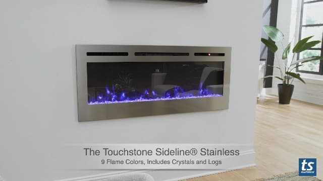 Touchstone Sideline Deluxe -Stainless Steel Smart Electric Fireplace- 50" Wide- Alexa/WiFi-Enabled- in Wall Recessed- 5 Flame Settings- 9 Flame Colors- 1,500W Heater- Log & Crystal Options- 86273