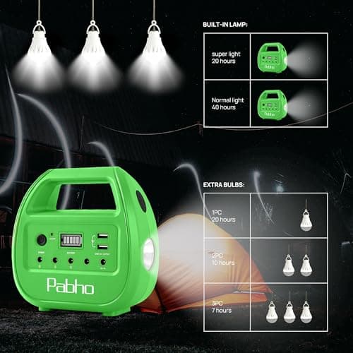 Portable Power Station with Solar Panels Included, Solar Generator with 3 LED Bulbs, USB Ports for Camping, Fishing, Emergency, Home Blackout