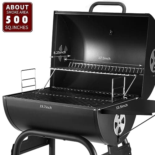 Charcoal Grill Outdoor BBQ Grill, Barrel Charcoal Grills with Side Table, with Nearly 500 Sq.In. Cooking Grid Area, Outdoor Backyard Camping Picnics, Patio and Parties, Black