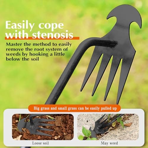 fugit Weed Puller Tool Garden Weed Pulling Tool– 15.7” Portable Garden Weeder, 4 Teeth Manganese Steel Forged Hand Tool for Uprooting Weeds, Ideal for Gardening (1PCS)