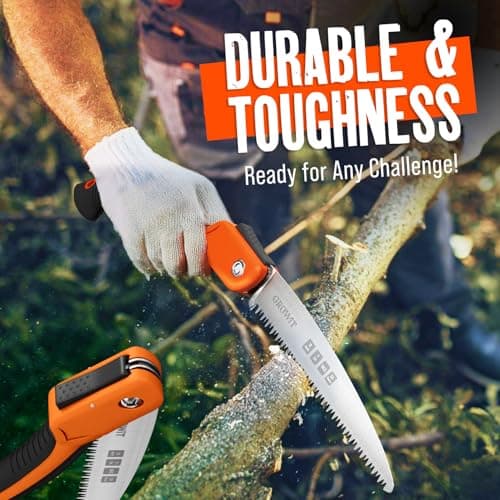 GROWIT Folding saw 11 Inch - Heavy Duty Pruning Saw with Triple-Cut SK5 Blade, 7 TPI Razor Teeth for Tree Trimming, Wood Cutting, Camping, Bushcraft, and Gardening