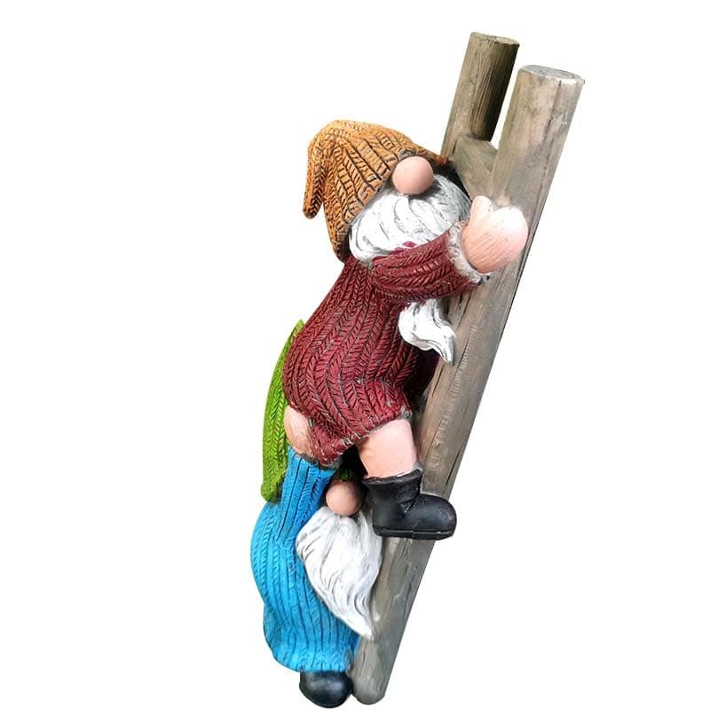 Garden Gnome Statue, Funny Climbing Ladder Gnomes Figurine Resin Sculpture Outdoor Decor for Patio Yard Lawn Porch Ornaments Gift