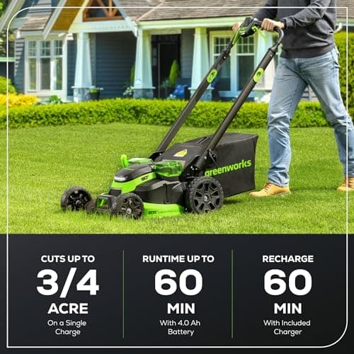 Greenworks 80V 25" Brushless Cordless (Self-Propelled) Dual Blade Lawn Mower (LED Headlight + Aluminum Handles), 4.0Ah Battery and Rapid Charger Included