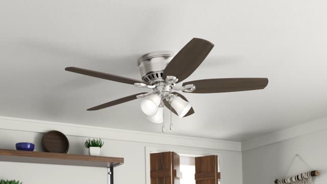 Hunter Fan Company, 53328, 52 inch Builder Brushed Nickel Low Profile Ceiling Fan with LED Light Kit and Pull Chain