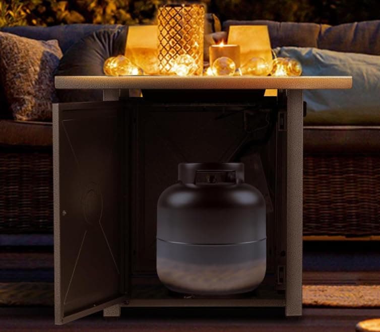 ZAFRO 28" Fire Pit Table, 40000 BTU Propane Fire Pit Table with Lid,Rain Cover and 3 Pounds Lava Stones for Outdoor Backyard, Courtyard