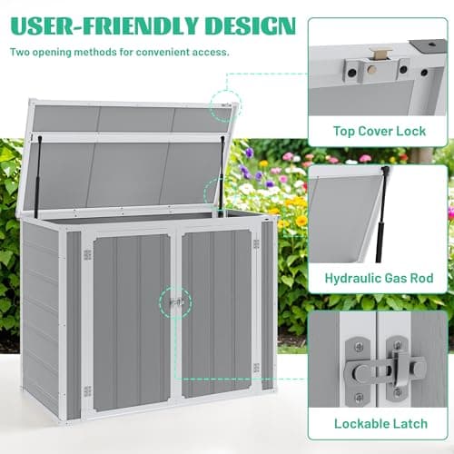 4.7x2.5ft Horizontal Resin Shed with Floor, 34.5 Cu Ft Outdoor Storage Shed for Trash Cans and Garden Tools, Waterproof Plastic Outdoor Shed for Lawn Mower, Pool Toys, Bicycle (Gray)
