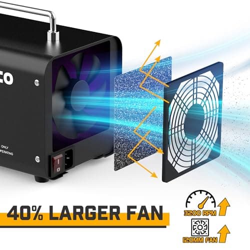 Ozone Machine Generator 30000mg/h - 6000+ Sq. Ft. Ozone Machine Odor Removal for Home and Car with 120min timer All Metallic Black