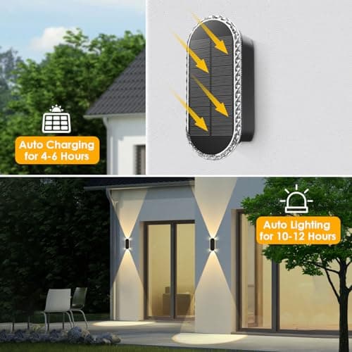 Solar Fence Lights Outdoor - 3000/4000/6000K 3 Modes,Up & Down Lighting IP65 Waterproof Fence Lights Solar Powered, Solar Wall Lights Outdoor for Backyard/Garden/Patio/Garage and Wall decor (8 pack)