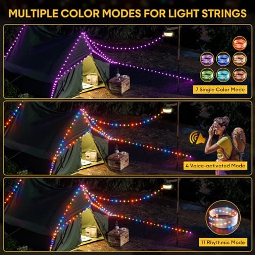 HOKONE Camping String Lights, 32.8FT 22 Lighting Modes Waterproof Rechargeable Quick Storage Portable Tent Lights Perfect for Spring Night Camping, Outdoor, Indoor, Party, Patio, Garden, Holiday Decor