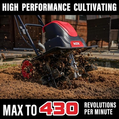 MZK 16-Inch 13.5-Amp Corded Electric Tiller/Cultivator, 8-inch tillling Depth with Adjustable Wheels, Foldable Electric Rototiller for Garden Soil Digging