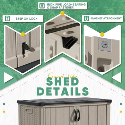 Devoko Outdoor Storage Cabinet 26 Cu Ft with Pad-Lockable Doors, Horizontal Storage Shed Waterproof Patio Tools Storage Box for Sofa Cushions, Gardening Tools and Accessories (Beige)