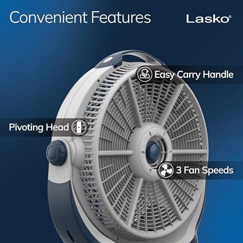 Lasko Wind Machine Air Circulator Floor Fan, 3 Speeds, Pivoting Head for Large Spaces, 20", 3300, White