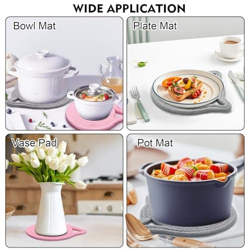 7.2 Inch Trivets for Hot Dishes, 2Pack Cotton Trivets for Hot Pots and Pans, Heat Resistant Hot Pads for Kitchen, Cat Ear Large Coaster Trivet Set, Hot Plate Mats for Kitchen Countertops (Light Gray)