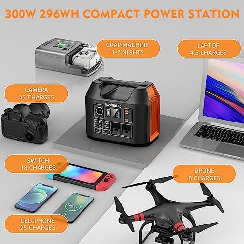 EnginStar Portable Power Station 300W 296Wh Battery Bank with 110V Pure Sine Wave AC Outlet for Outdoors Camping Hunting and Emergency, 80000mAh Backup Battery Power Supply for CPAP